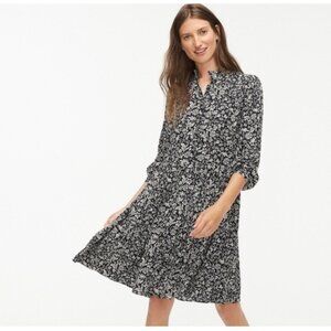 J. Crew S Black & cream Floral Shirt Dress tossed bouquet print pockets